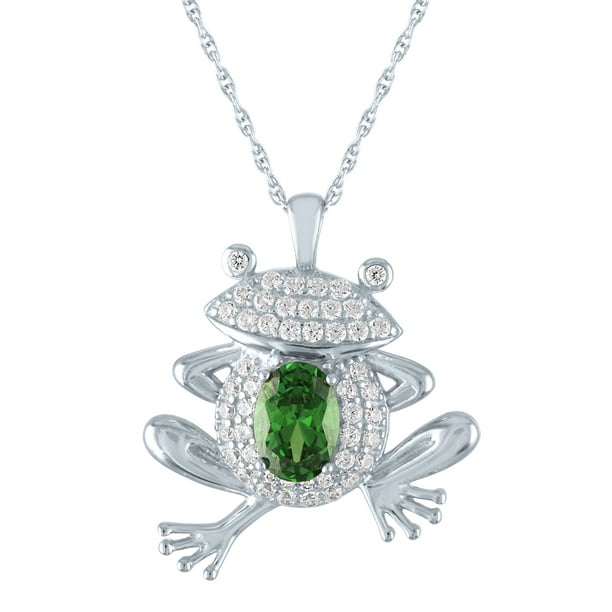 925 STERLING SILVER FROG PENDANT NECKLACE W/ 7 CT PERIDOT & ACCENTS/18''CHAIN